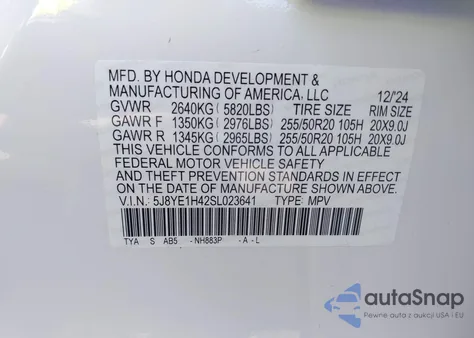 2025 Acura Mdx Technology Package z USA, uszkodzony, nr VIN 5J8YE1H42SL023641